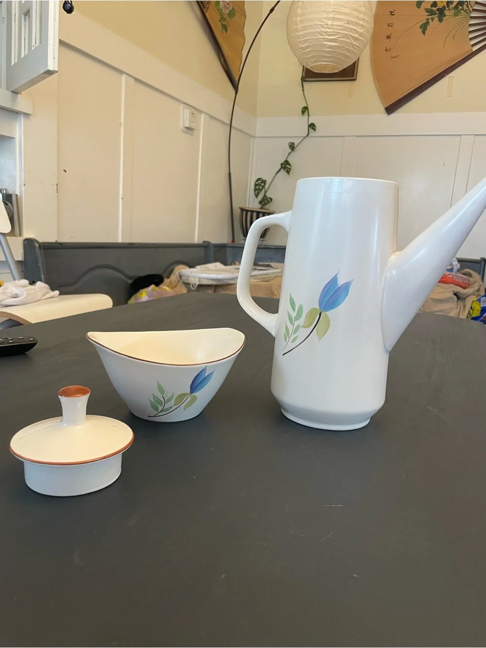 Vintage Japanese Stoneware Casual Ceram  Coffee Pot and Bowl Set  Loreli collect